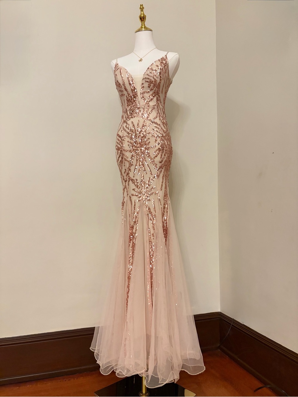 Petite Blush Sequin Mermaid Evening Dress